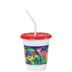 12 oz. Plastic Kids Cup with Reusable Lid and Curly Straw